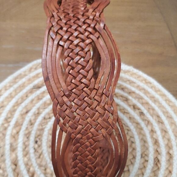 Handmade Vintage Brown Woven Leather Silver/Brass Studded Stone Belt Buckle, Lar - Picture 4 of 7